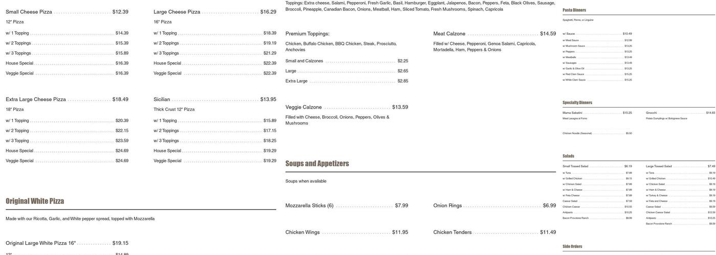Sabatini Menu
