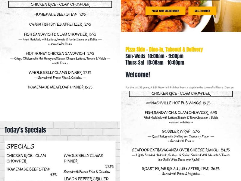 A & D Pizza and Pub Menu