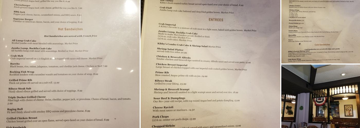 Kibby's Restaurant And Lounge Menu