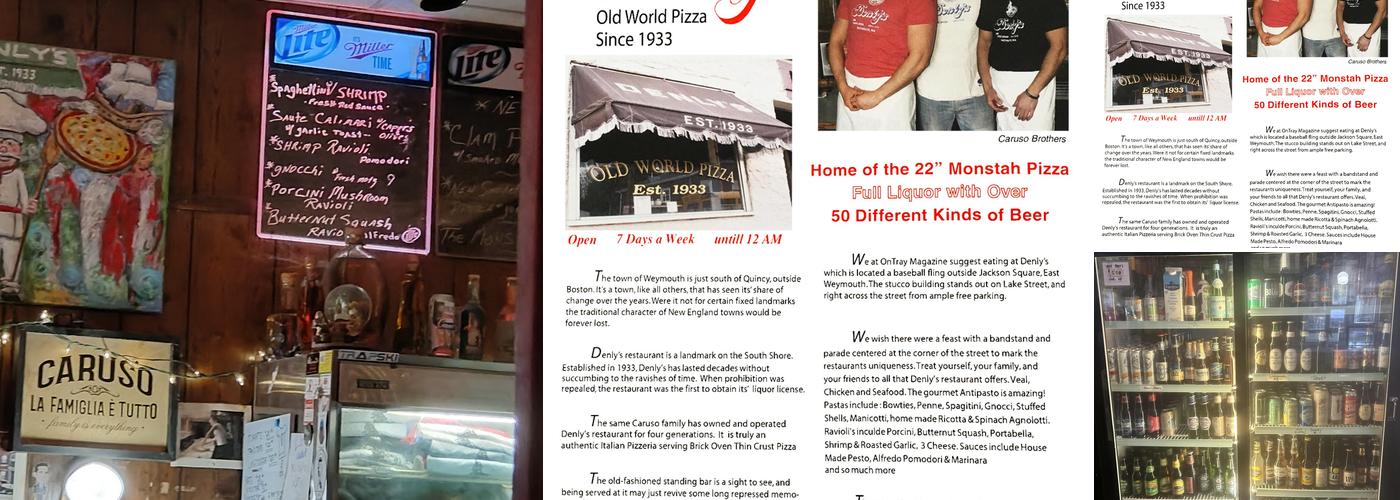 Denly Gardens Old World Pizza Menu