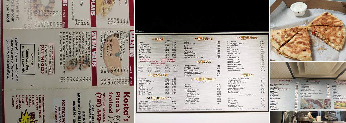 Kostas Pizza & Seafood Menu