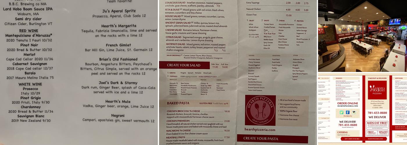 Hearth Pizzeria Menu