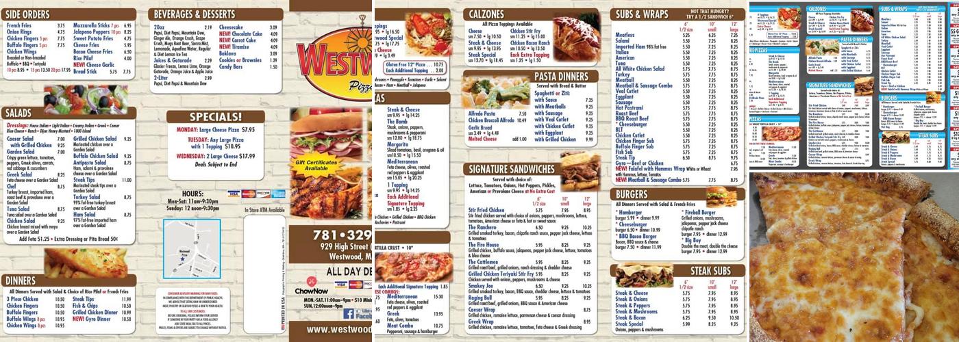Westwood Pizza Menu