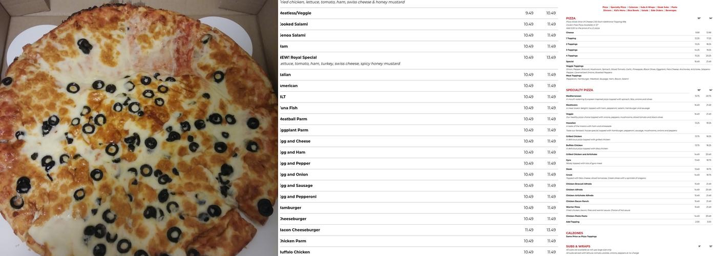 Royal Pizza Menu