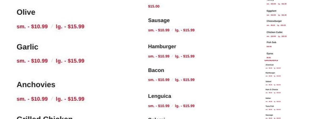 1A Pizza Menu