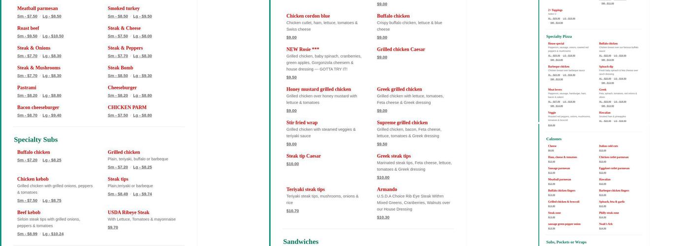 Rosie's Pizzeria Menu