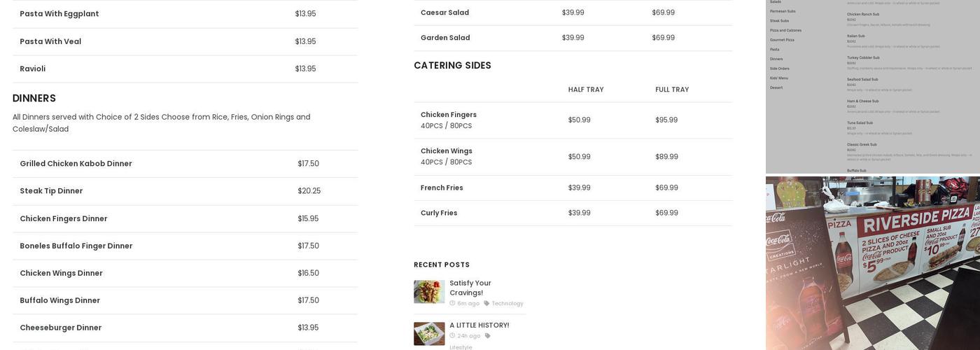 Riverside Pizza Menu