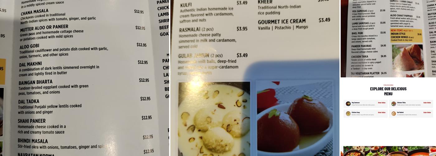 Taj Modern Indian Cuisine Menu