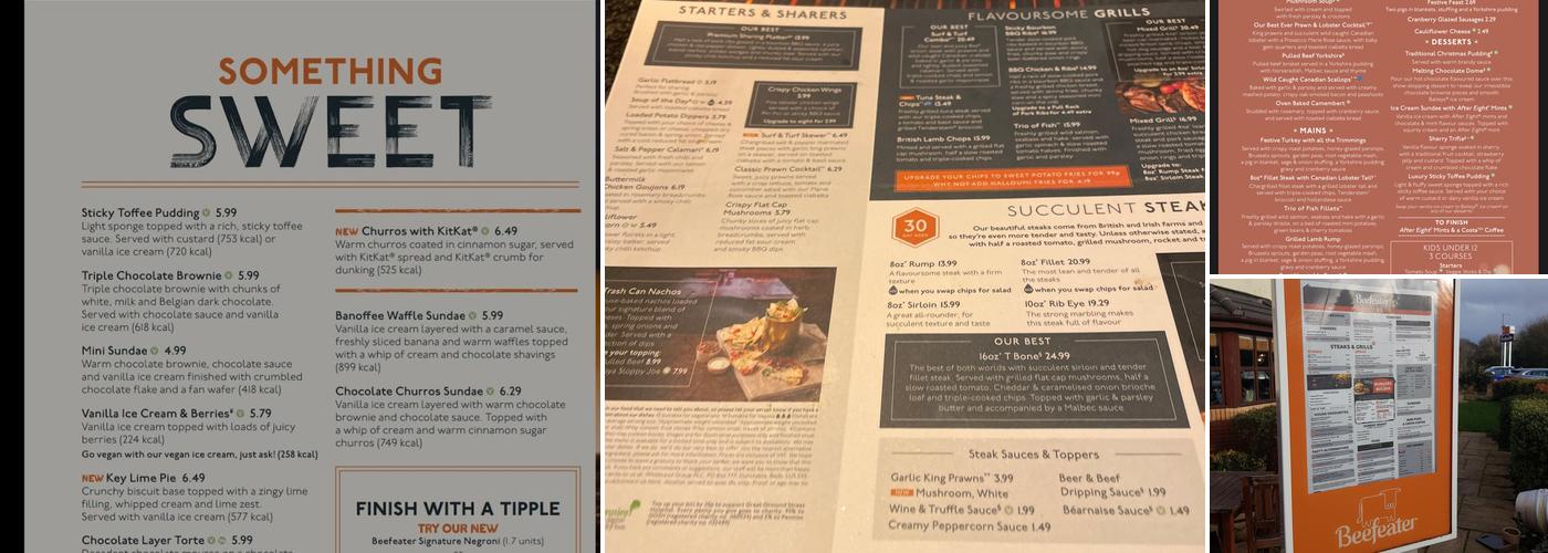 Redditch Beefeater Menu