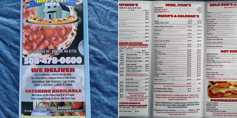 Hide-A-Way Pizza Menu