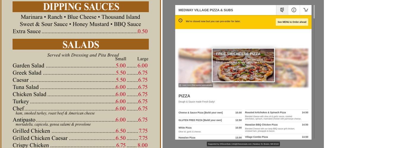 Medway Village Pizza & Subs Menu
