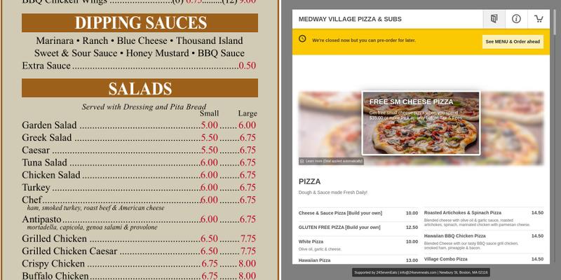 Medway Village Pizza & Subs Menu