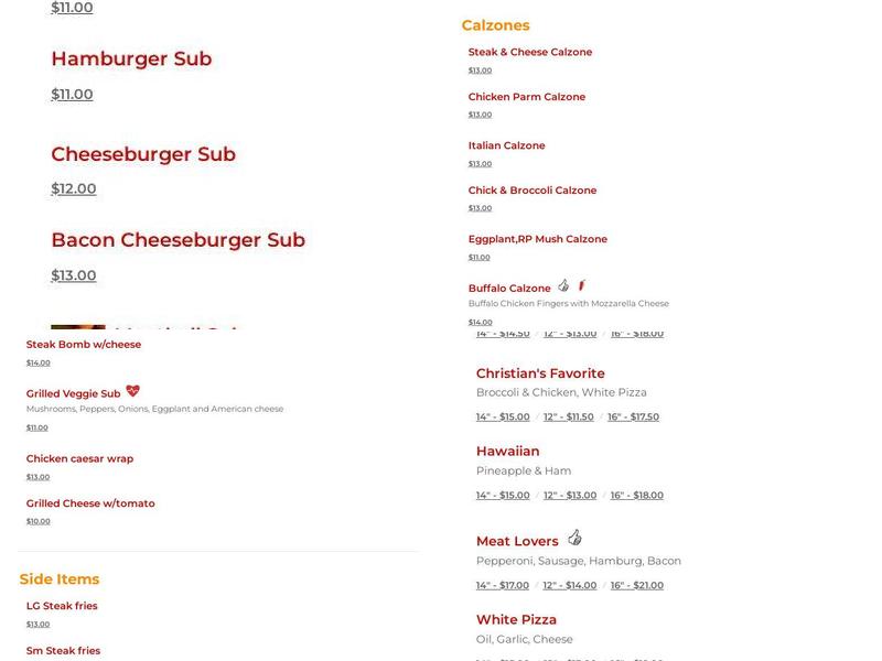 John's Pizza Menu