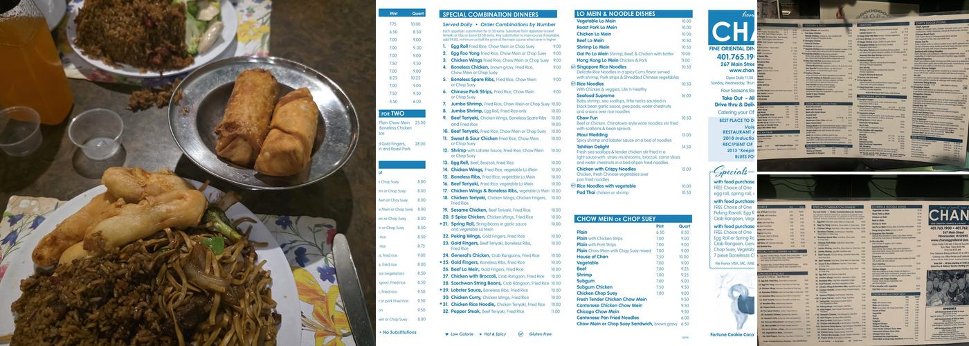 Chan's Fine Oriental Dining Menu