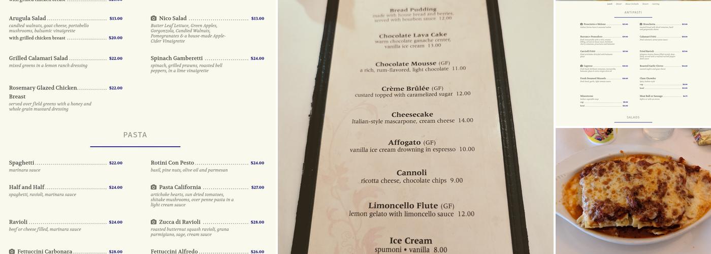 Rosa's Italian Restaurant Menu