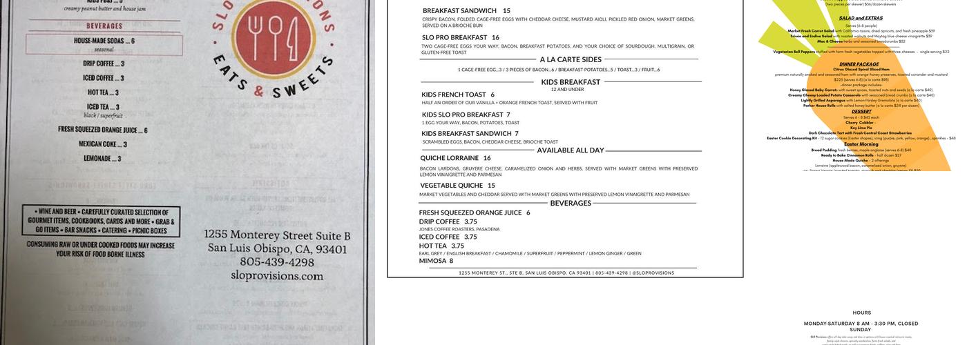 SLO Provisions Menu