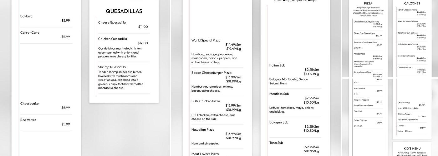 Pizza World Menu