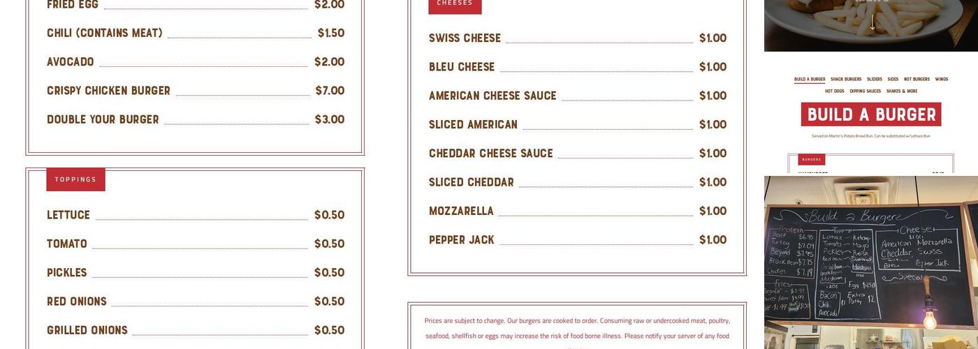 Bella's Burger Shack Menu