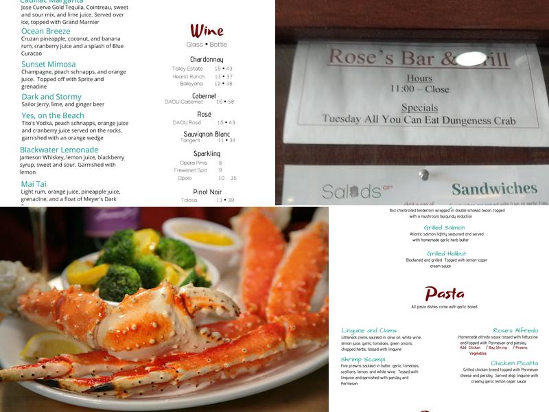 Rose's Bar and Grill Menu