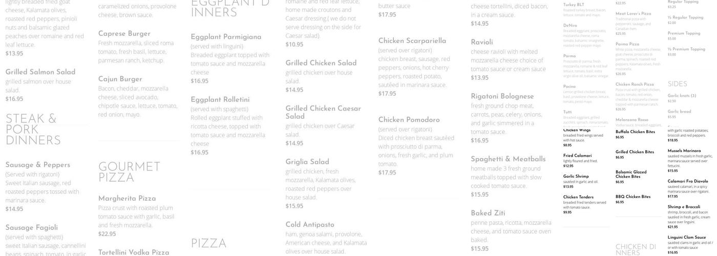 Siena's Gourmet Pizza Menu