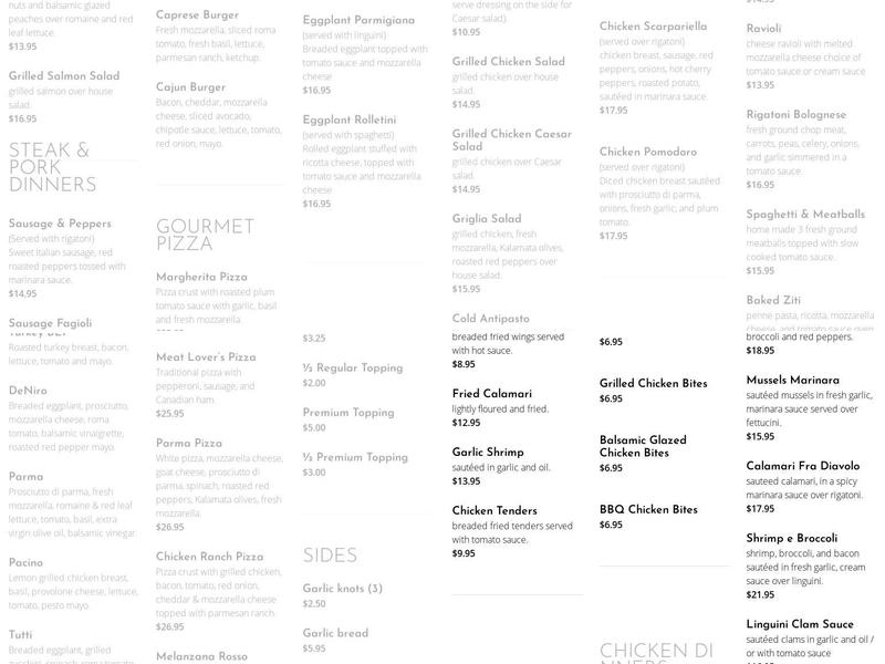 Siena's Gourmet Pizza Menu