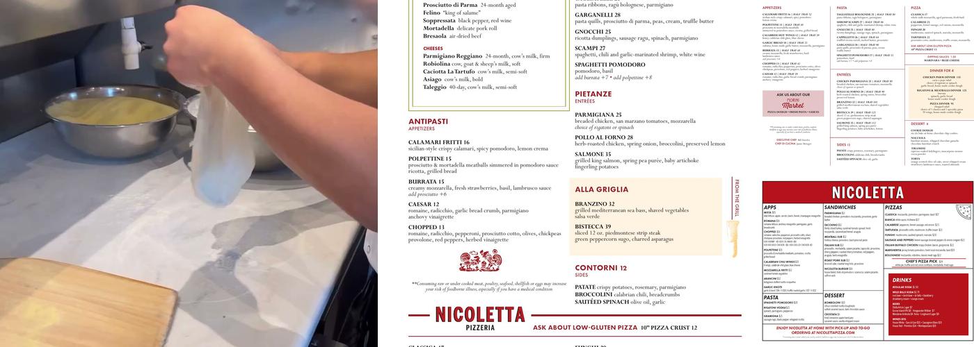 Nicoletta Pizzeria Menu