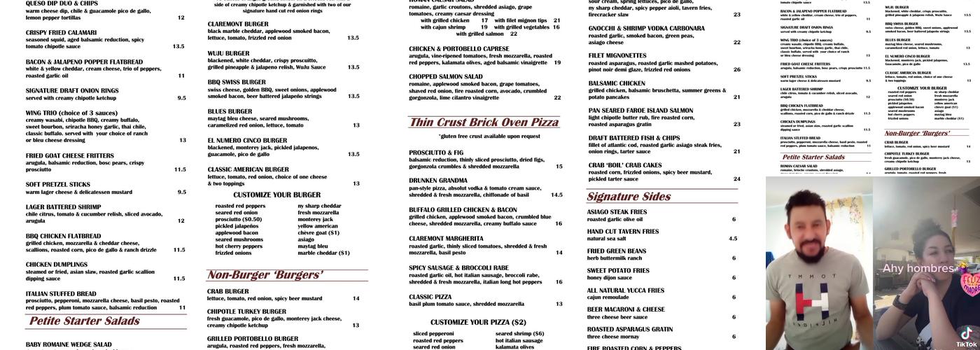 The Claremont Tavern Menu