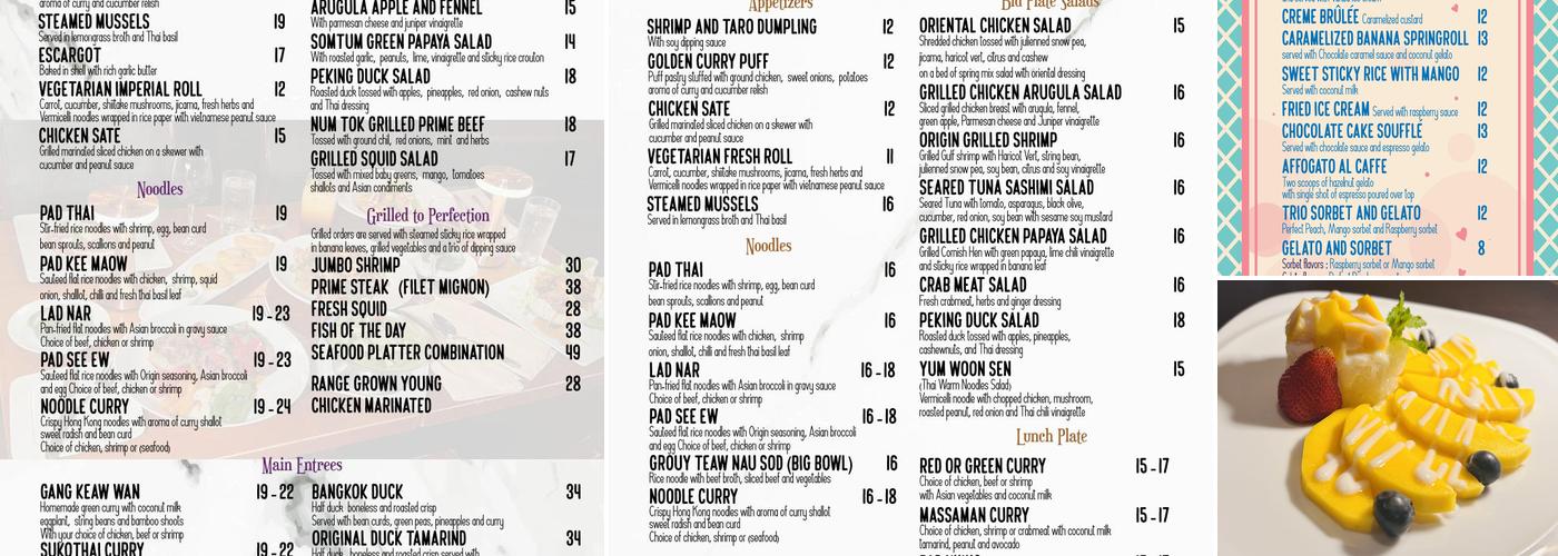 Origin Thai Menu