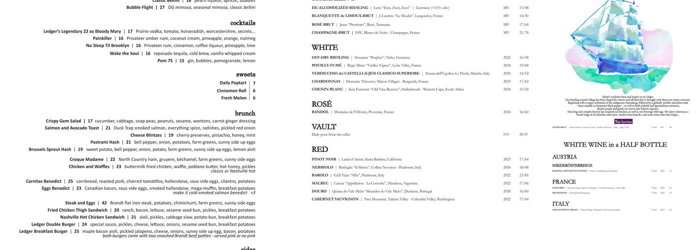 Ledger Restaurant Menu