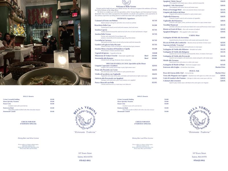 Bella Verona Menu