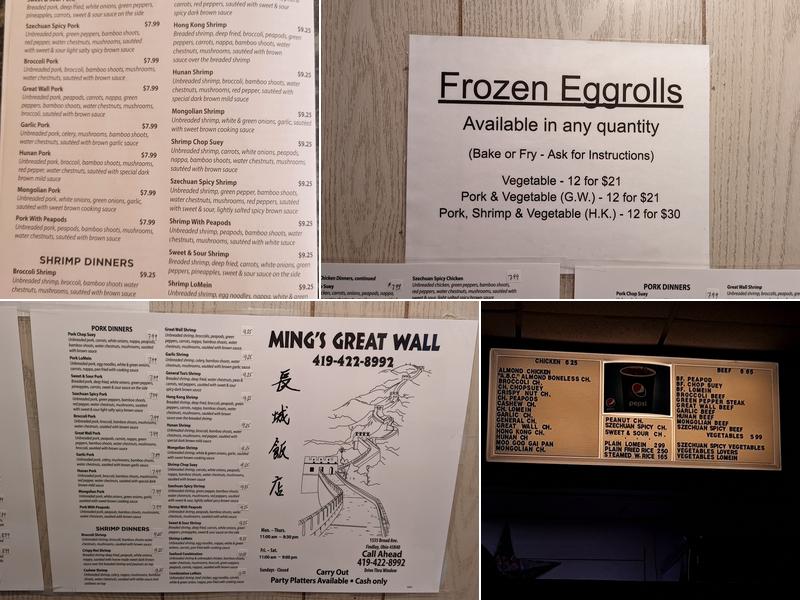 Ming's Great Wall Menu