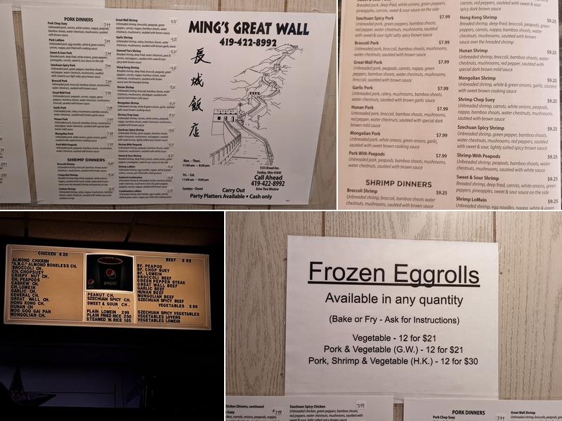 Ming's Great Wall Menu