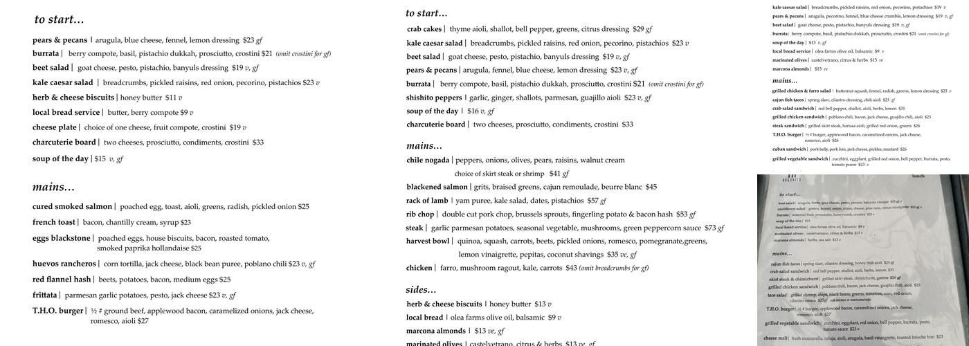Thomas Hill Organics Bistro & Wine Bar Menu