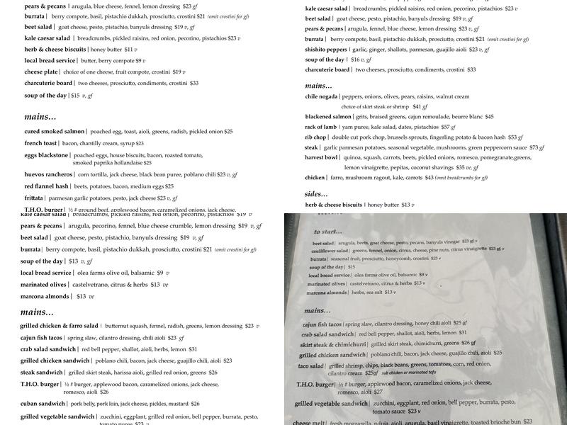 Thomas Hill Organics Bistro & Wine Bar Menu