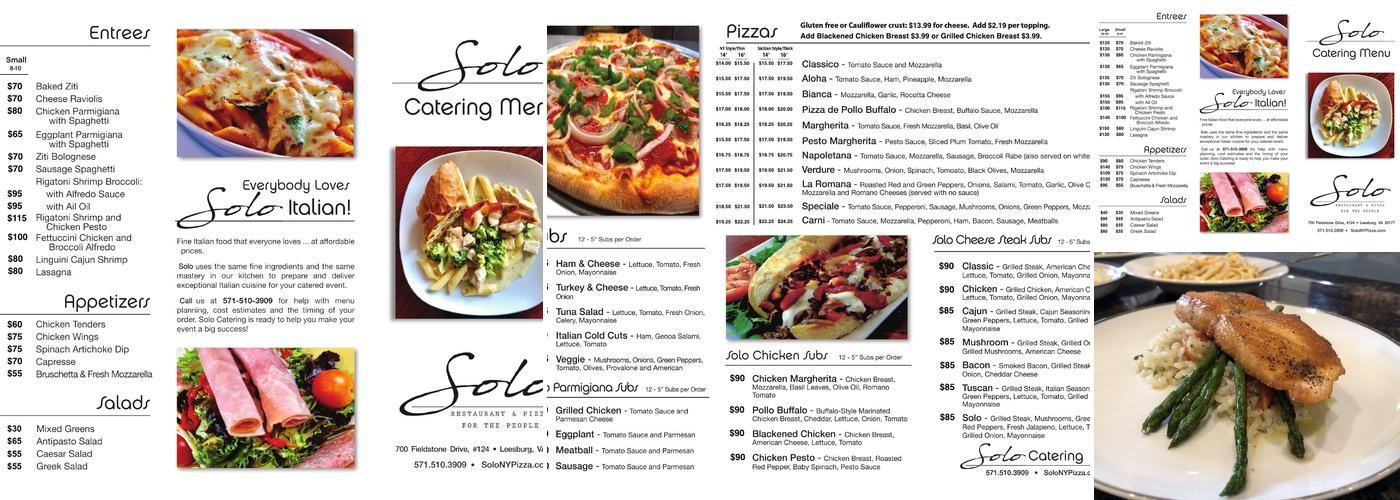 Solo NY Pizza Menu