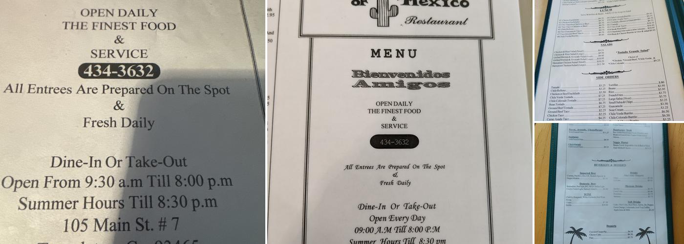 Touch of Mexico Menu