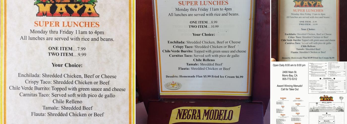 Maya Restaurant Menu