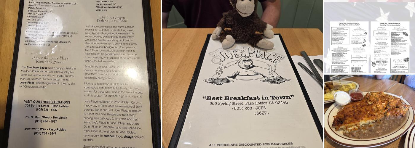 Joe's Place Menu