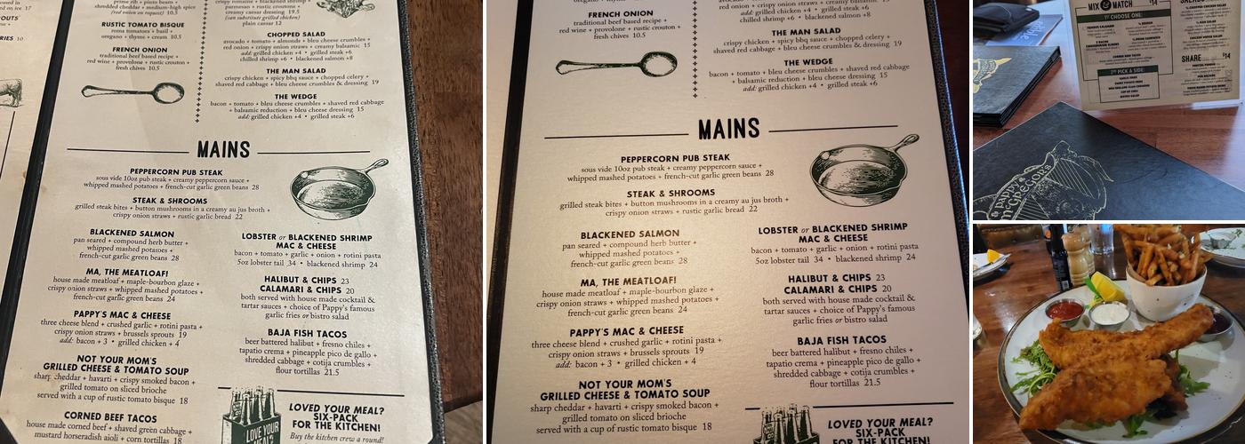 Pappy McGregor's Menu
