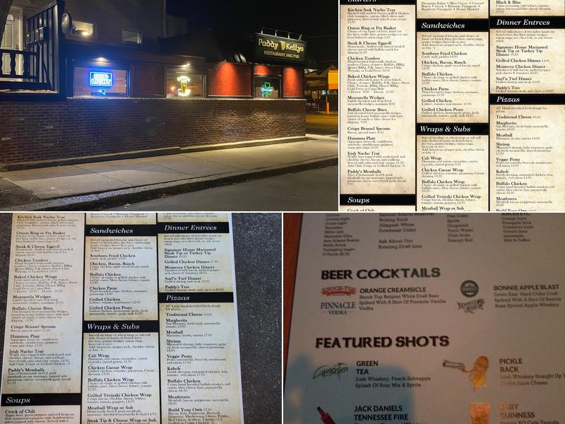 Paddy Kellys Menu