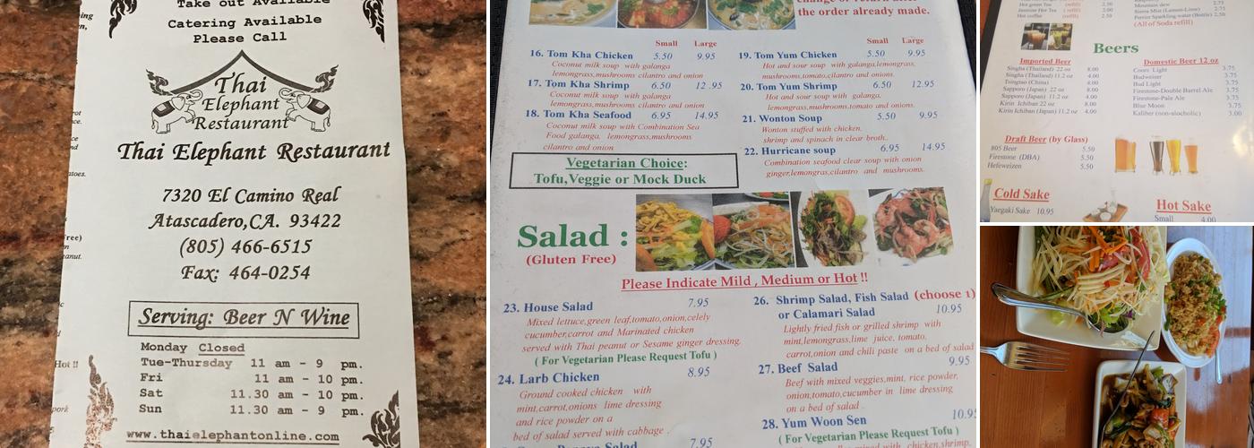 Thai Elephant Restaurant Menu
