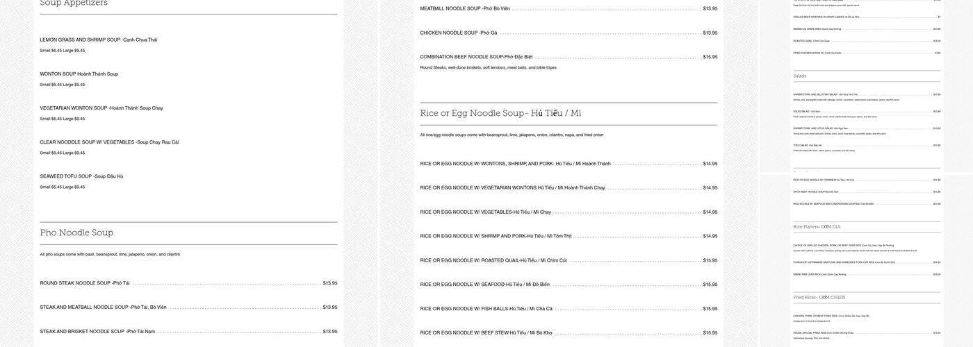 Saigon Cafe Menu