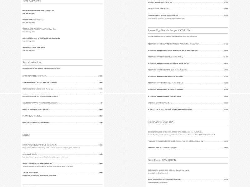 Saigon Cafe Menu