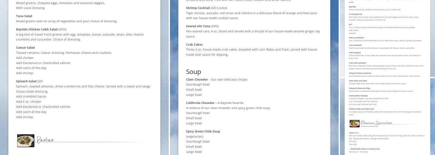 Bayside Cafe Menu