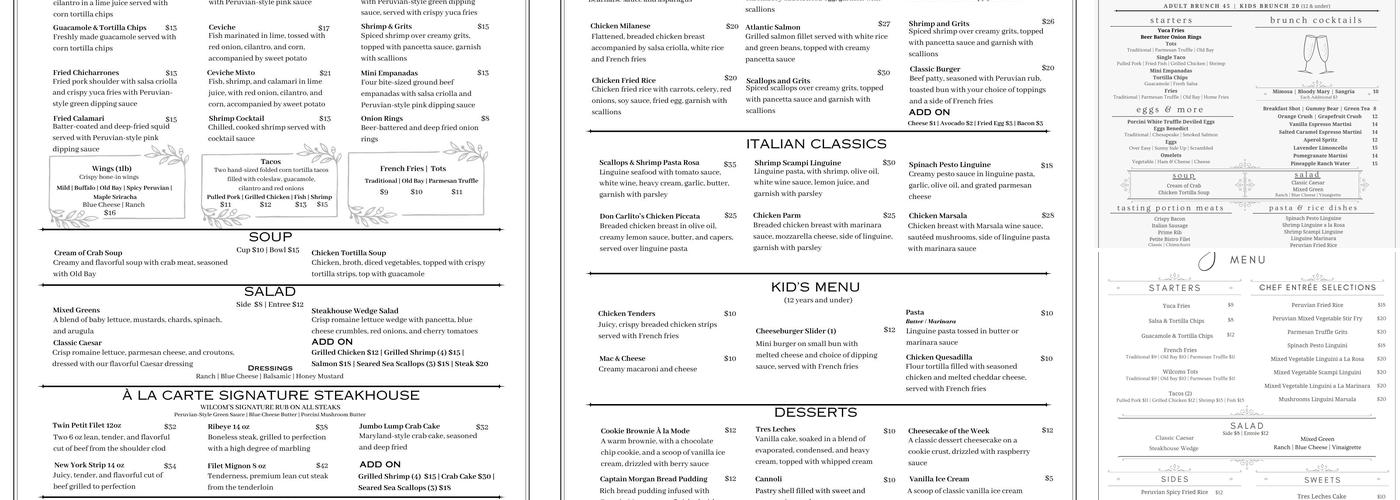 Wilcom's Inn Menu