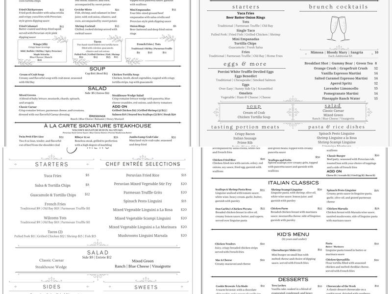 Wilcom's Inn Menu
