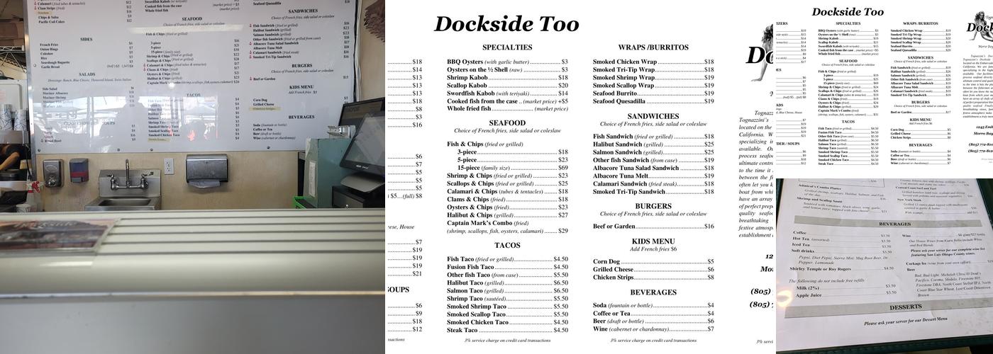 Tognazzini's Dockside Restaurant Menu