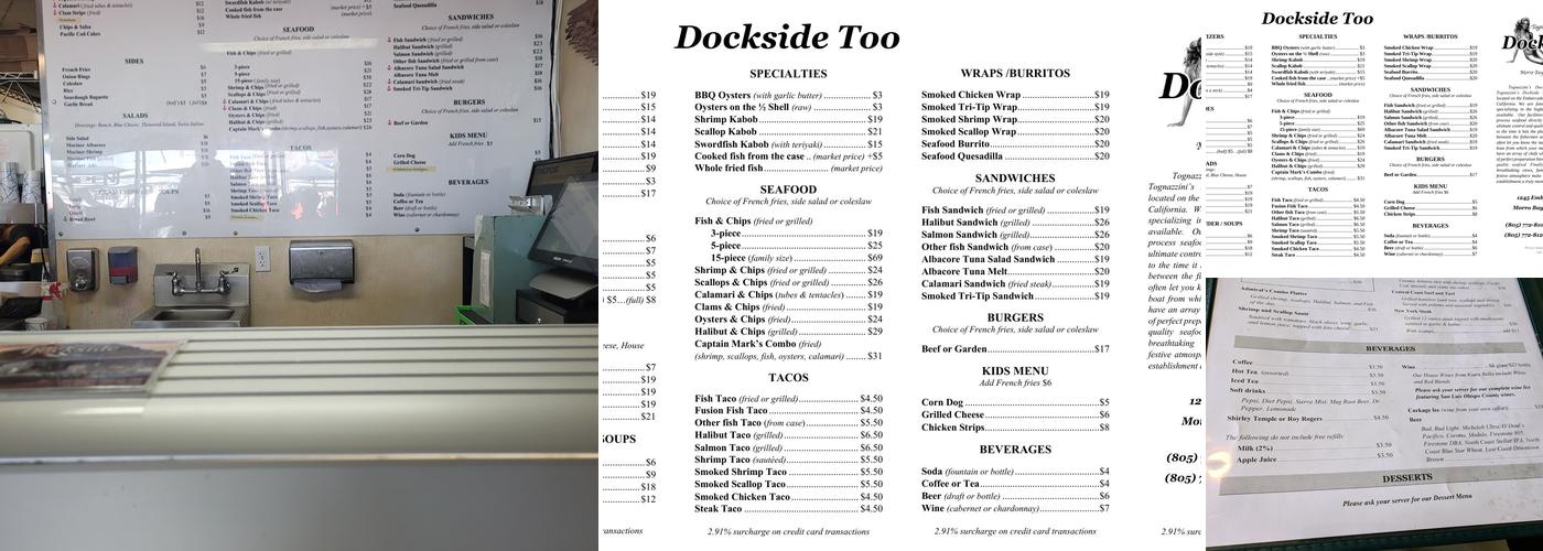 Tognazzini's Dockside Restaurant Menu