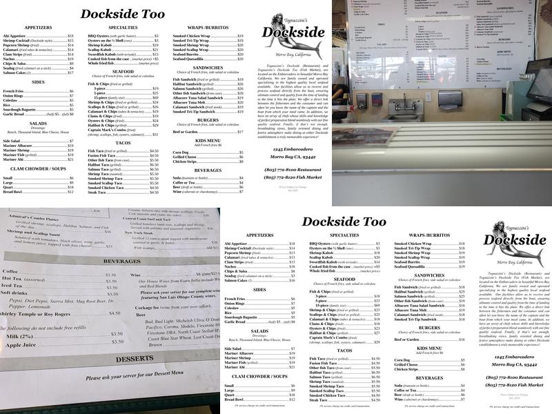Tognazzini's Dockside Restaurant Menu