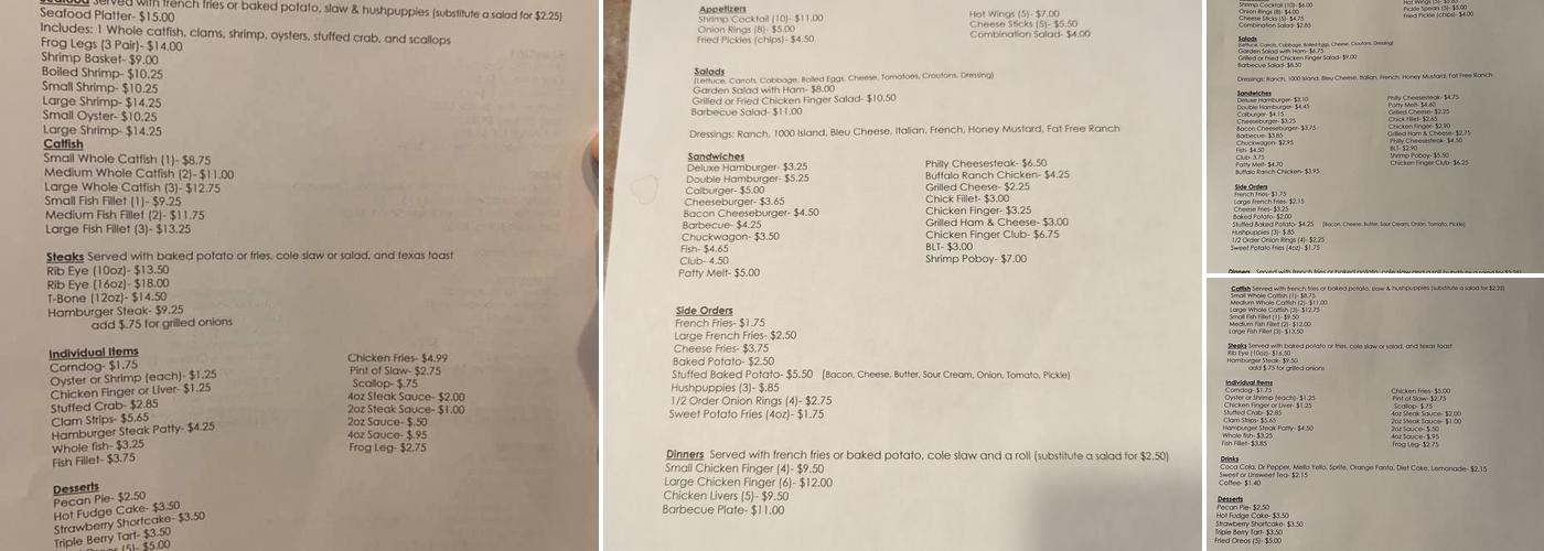 Curtis' Restaurant Menu